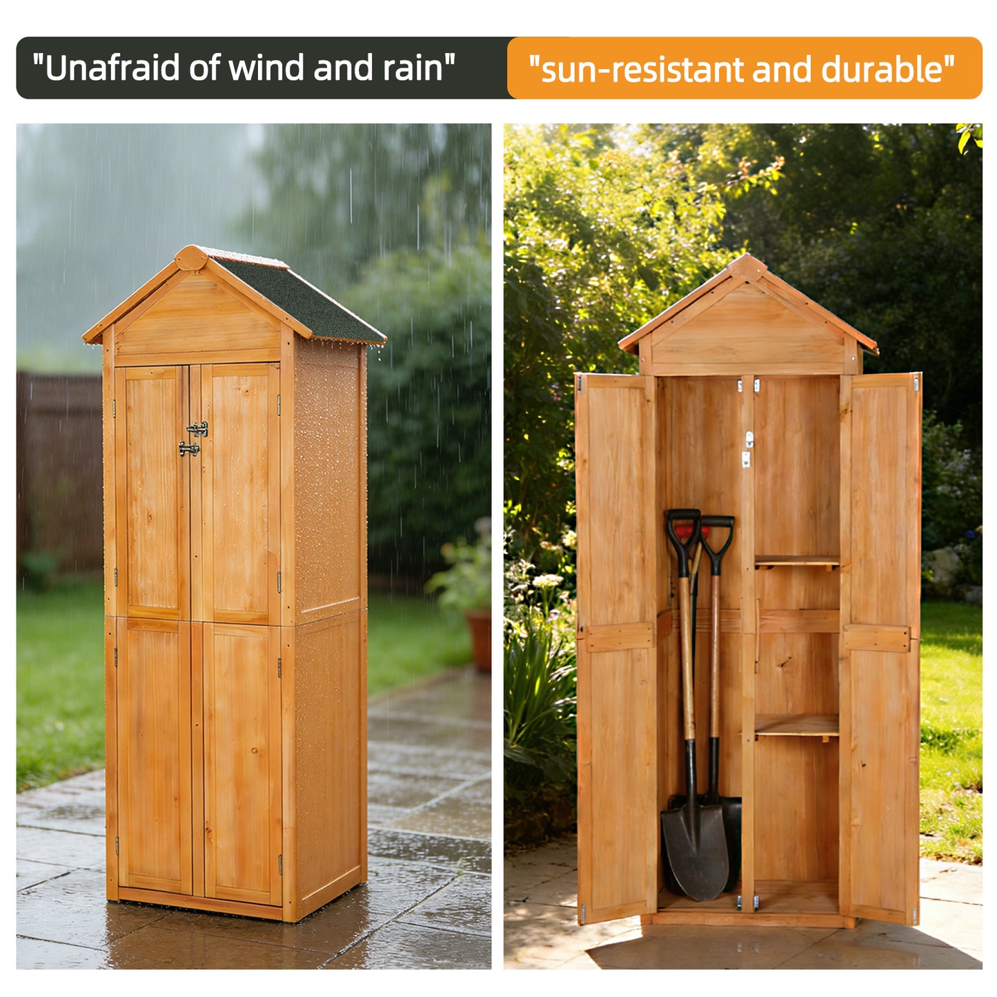 Outdoor Storage Shed Wood Tool Shed Waterproof Garden Storage Cabinet with Lockable Doors for Patio Furniture, Backyard, Lawn, Meadow, Farmland
