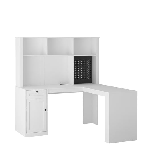 L Shaped Desk with outlet, Computer Desk with Drawers, Bookshelf, Modern Corner Desk, Home Office Desk,L-Shaped Study Table Writing Desk,Corner Gaming Computer Desk with Storage