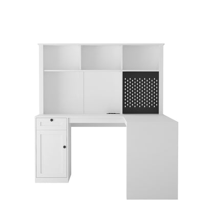 L Shaped Desk with outlet, Computer Desk with Drawers, Bookshelf, Modern Corner Desk, Home Office Desk,L-Shaped Study Table Writing Desk,Corner Gaming Computer Desk with Storage