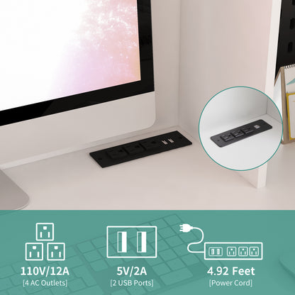 L Shaped Desk with outlet, Computer Desk with Drawers, Bookshelf, Modern Corner Desk, Home Office Desk,L-Shaped Study Table Writing Desk,Corner Gaming Computer Desk with Storage