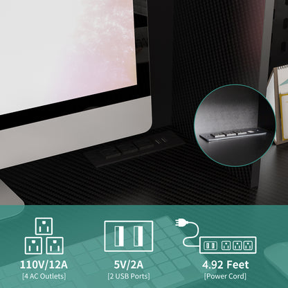 L Shaped Desk with Charger,Computer Desk with Drawers,Bookshelf,Modern Corner Desk,Home Office Desk,L-Shaped Study Table Writing Desk,Carbon fiber Gaming Computer Desk with Storage,Black