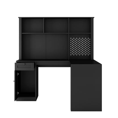 L Shaped Desk with Charger,Computer Desk with Drawers,Bookshelf,Modern Corner Desk,Home Office Desk,L-Shaped Study Table Writing Desk,Carbon fiber Gaming Computer Desk with Storage,Black