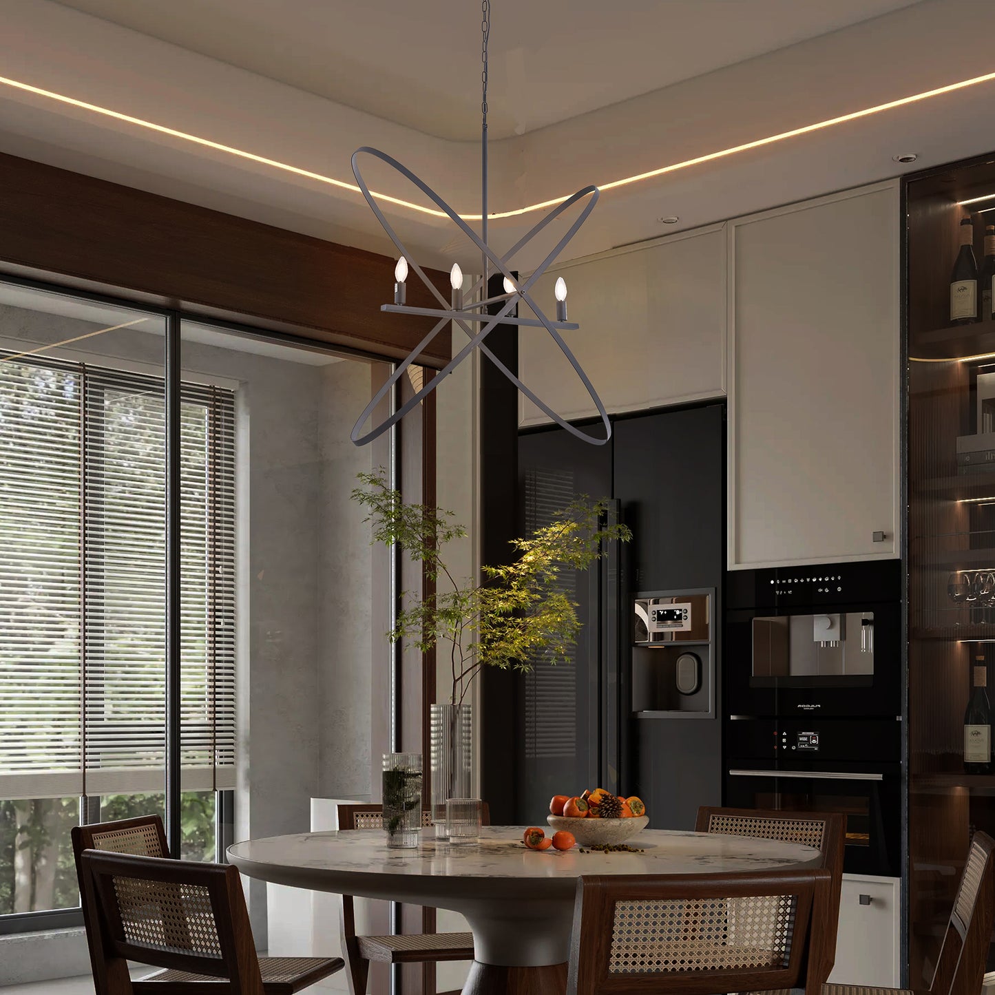 29"L X 15"W X 37.5"H 4 Led Matte Black Atom Brass Metal Pendant