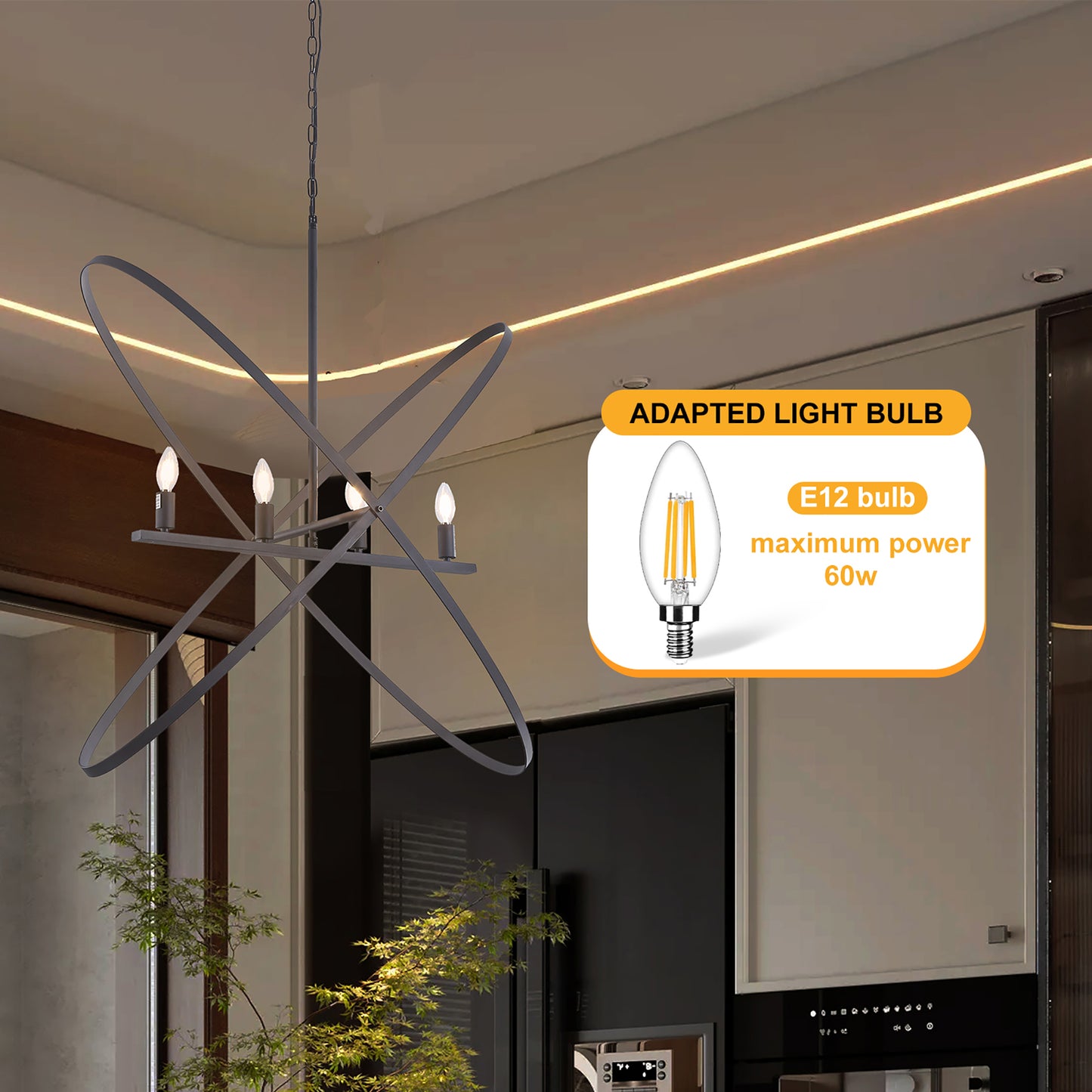 29"L X 15"W X 37.5"H 4 Led Matte Black Atom Brass Metal Pendant