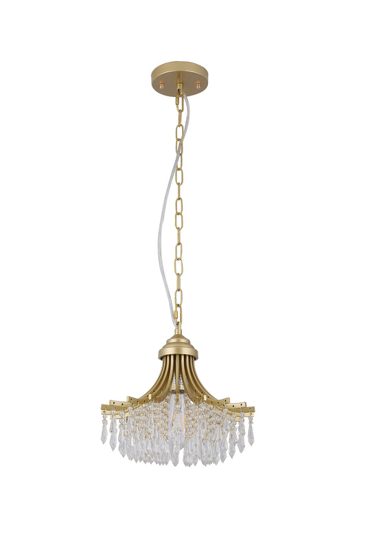 11.75" Dia X 10" H Single Bulb Matte Gold Glass Fan Shape Pendant Chandelier