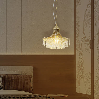 11.75" Dia X 10" H Single Bulb Matte Gold Glass Fan Shape Pendant Chandelier