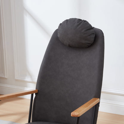 Adjustable Headrest Pillow Rocking Chair, Technical Leather Upholstered Glider Rocker with High Backrest, Modern Rocking Accent Chairs Comfy Side Chair for Nursery, Bedroom, Living Room (Dark Grey)