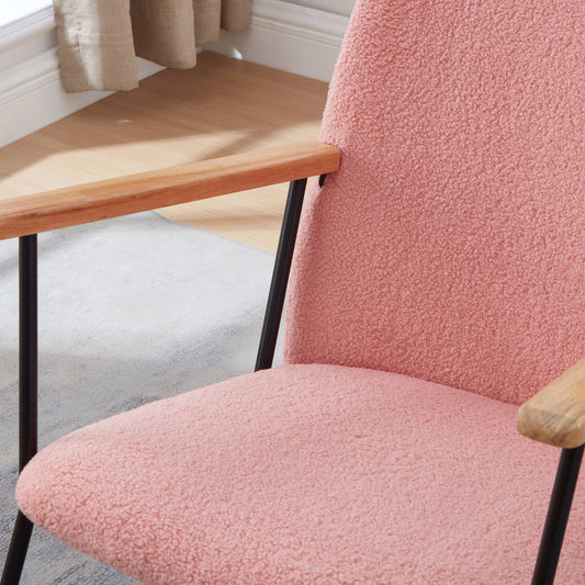 Adjustable Headrest Pillow Rocking Chair, Teddy Fabric Upholstered Glider Rocker with High Backrest, Modern Rocking Accent Chairs Comfy Side Chair for Nursery, Bedroom, Living Room (Pink)