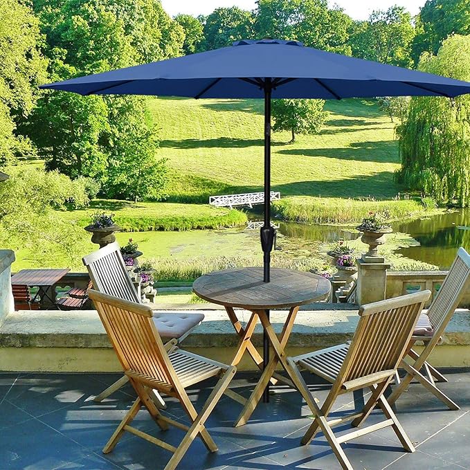 Outdoor Market Table Patio Umbrella with Button Tilt, Crank and 8 Sturdy Ribs for Garden, Deck, Lawn, Backyard & Pool