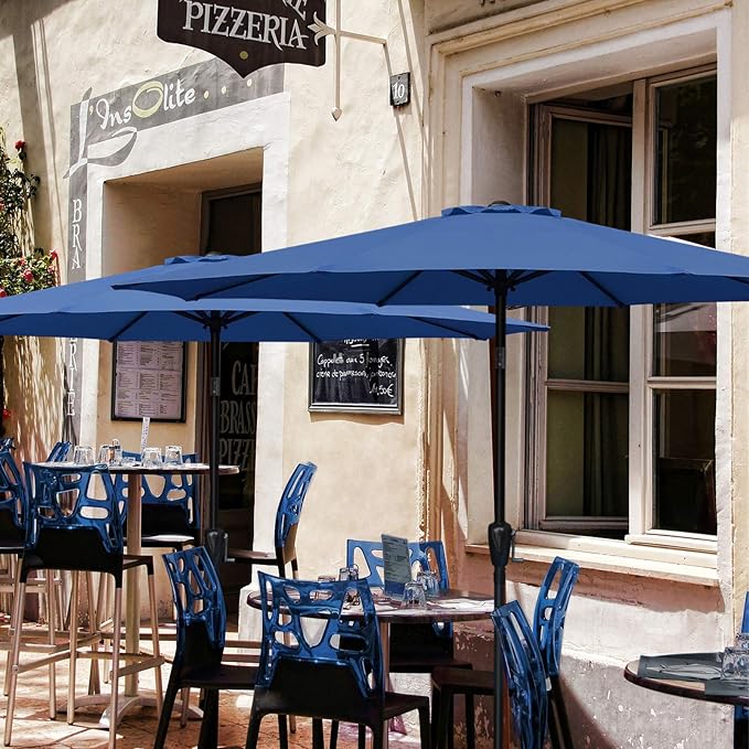 Outdoor Market Table Patio Umbrella with Button Tilt, Crank and 8 Sturdy Ribs for Garden, Deck, Lawn, Backyard & Pool