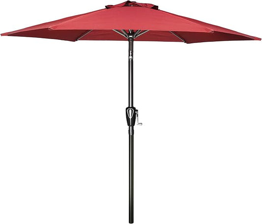 7.5ft Patio Umbrella Outdoor Table Market Yard Umbrella with Push Button Tilt/Crank, 6 Sturdy Ribs for Garden, Deck, Backyard, Pool, Red