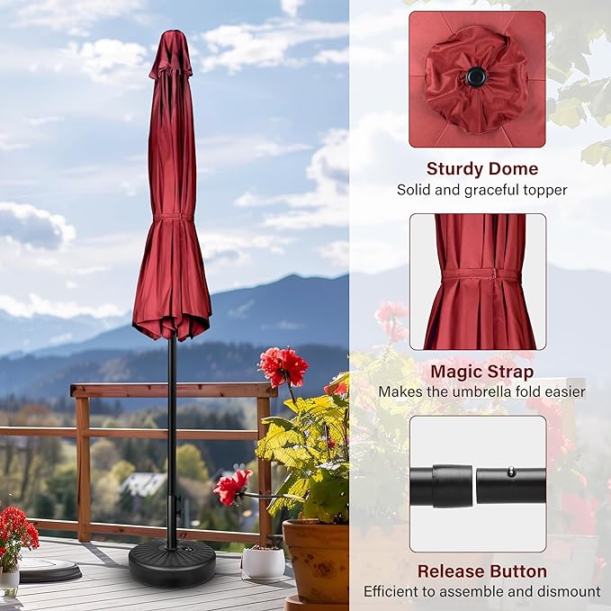 7.5ft Patio Umbrella Outdoor Table Market Yard Umbrella with Push Button Tilt/Crank, 6 Sturdy Ribs for Garden, Deck, Backyard, Pool, Red