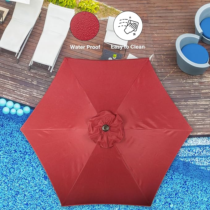 7.5ft Patio Umbrella Outdoor Table Market Yard Umbrella with Push Button Tilt/Crank, 6 Sturdy Ribs for Garden, Deck, Backyard, Pool, Red