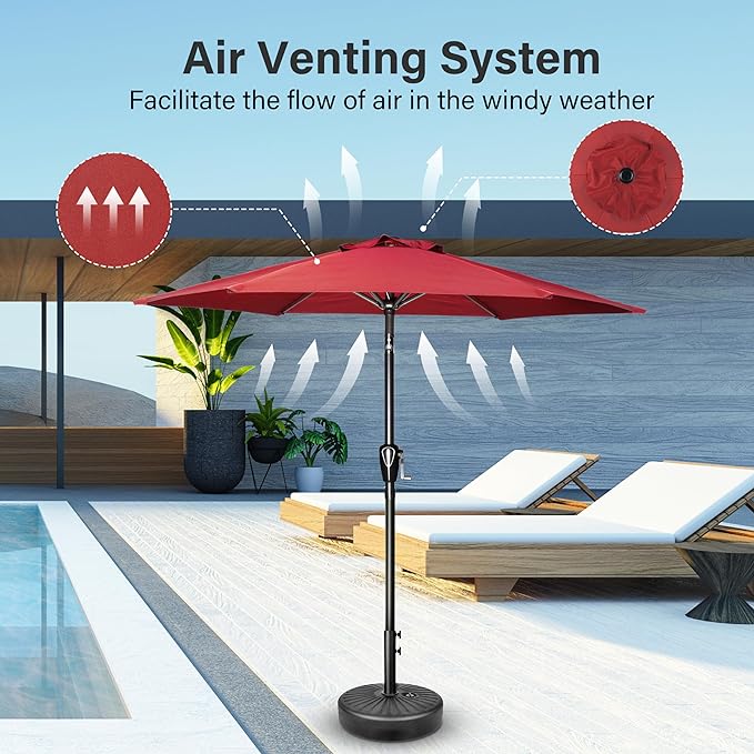 7.5ft Patio Umbrella Outdoor Table Market Yard Umbrella with Push Button Tilt/Crank, 6 Sturdy Ribs for Garden, Deck, Backyard, Pool, Red