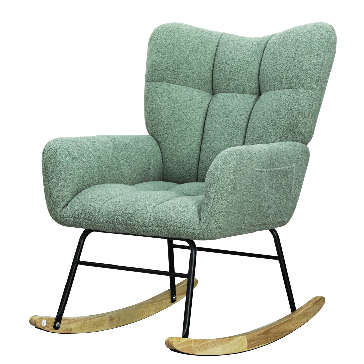 Teddy Fabric Rocking Chair, Modern Rocking Accent Chair for Nursery, Living Room, Bedroom, Light Geen