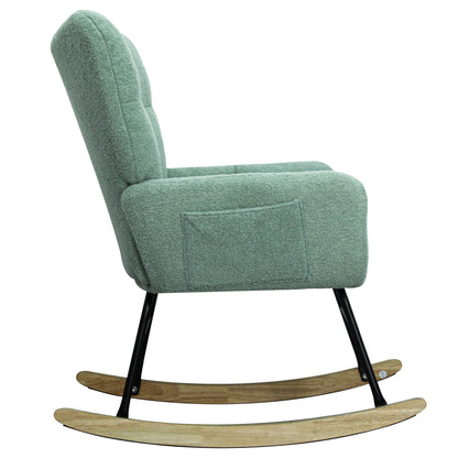 Teddy Fabric Rocking Chair, Modern Rocking Accent Chair for Nursery, Living Room, Bedroom, Light Geen