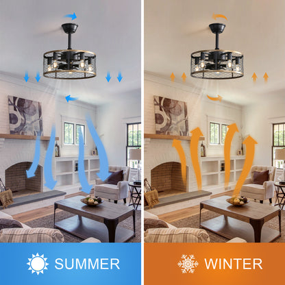 20 Inch Industrial Caged Ceiling Fan With 7-ABS Blades Remote Control, Small Ceiling Fan Reversible DC Motor