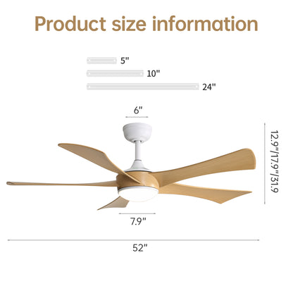 52 Inch Modern Ceiling Fan with 22W LED Light and Remote Control 5 ABS Blades for Living Room