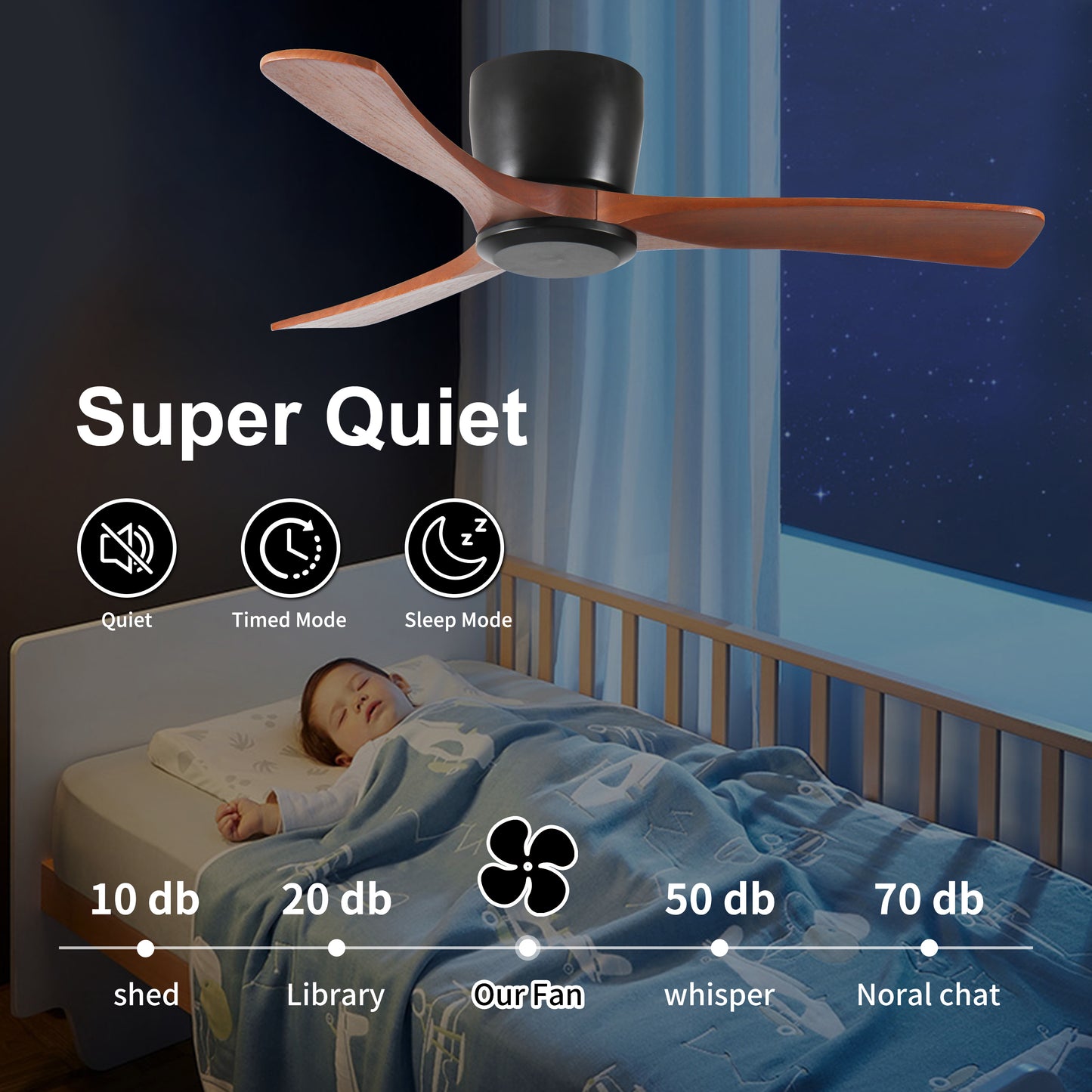 42 Inch Ceiling Fan no light with Remote Control, Low Profile Flush Mount Ceiling Fan without Light,Noiseless Reversible DC Motor with Time