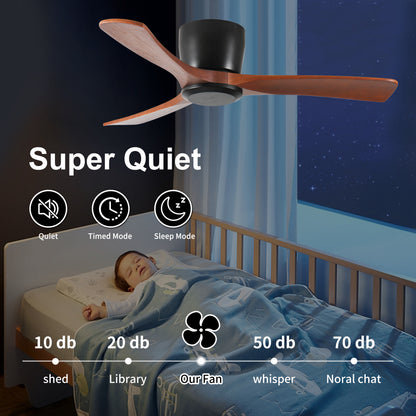 42 Inch Ceiling Fan no light with Remote Control, Low Profile Flush Mount Ceiling Fan without Light,Noiseless Reversible DC Motor with Time
