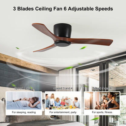 42 Inch Ceiling Fan no light with Remote Control, Low Profile Flush Mount Ceiling Fan without Light,Noiseless Reversible DC Motor with Time