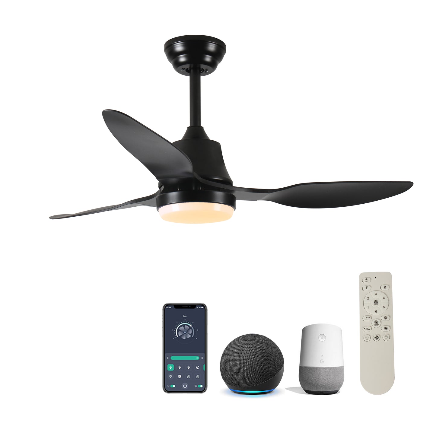 42" Smart Ceiling Fan with Lights Remote,Silent DC Motor,Voice Control via Alexa Google WIFI Phone,6-Speed,Outdoor Indoor Modern Ceiling Fans for Living Room Bedroom Patio