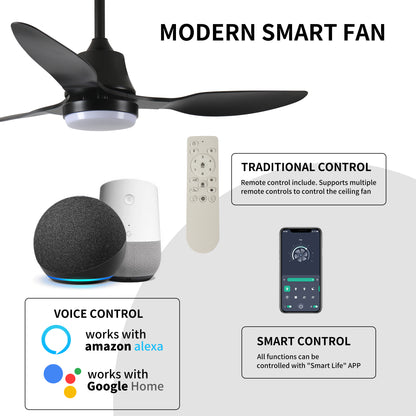 42" Smart Ceiling Fan with Lights Remote,Silent DC Motor,Voice Control via Alexa Google WIFI Phone,6-Speed,Outdoor Indoor Modern Ceiling Fans for Living Room Bedroom Patio