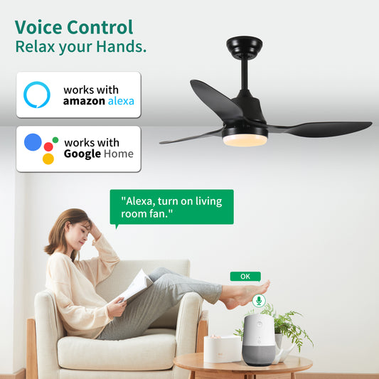 42" Smart Ceiling Fan with Lights Remote,Silent DC Motor,Voice Control via Alexa Google WIFI Phone,6-Speed,Outdoor Indoor Modern Ceiling Fans for Living Room Bedroom Patio
