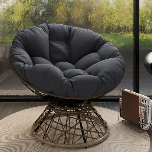 40" Ergonomic Wicker Chair with Cloud Thick Density Fabric Cushion,3-proof Cover,High Capacity Iron Frame,Fluid 360 Degree Swivel for Reading,Living Room, Bedroom,Lounge,Brown Base,2 Colors