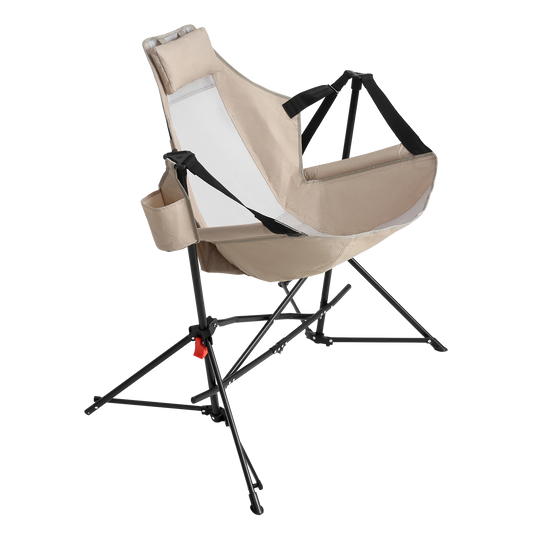 Hammock Camping Chair, Folding Portable Rocking Chair, Aluminum Alloy Adjustable Back Swinging Chair with Pillow Cup Holder, Recliner with Carry Bag for Outdoor Travel Lawn Backyard, KHAKI