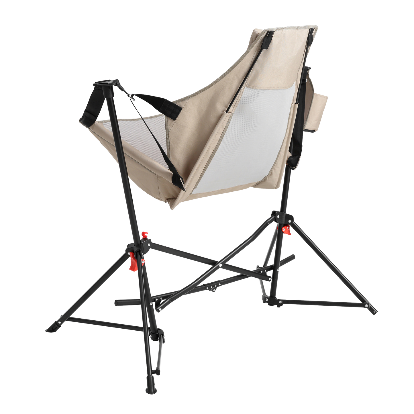 Hammock Camping Chair, Folding Portable Rocking Chair, Aluminum Alloy Adjustable Back Swinging Chair with Pillow Cup Holder, Recliner with Carry Bag for Outdoor Travel Lawn Backyard, KHAKI