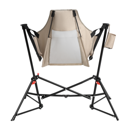 Hammock Camping Chair, Folding Portable Rocking Chair, Aluminum Alloy Adjustable Back Swinging Chair with Pillow Cup Holder, Recliner with Carry Bag for Outdoor Travel Lawn Backyard, KHAKI