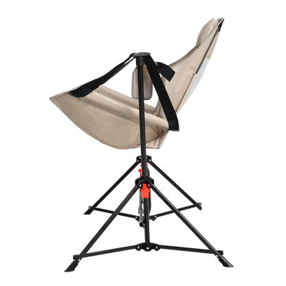 Hammock Camping Chair, Folding Portable Rocking Chair, Aluminum Alloy Adjustable Back Swinging Chair with Pillow Cup Holder, Recliner with Carry Bag for Outdoor Travel Lawn Backyard, KHAKI