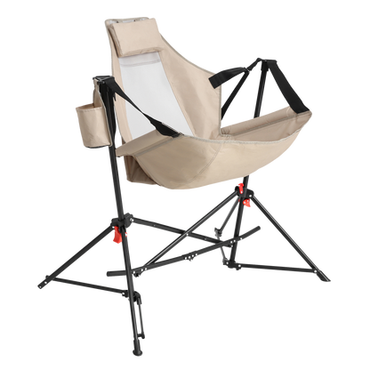 Hammock Camping Chair, Folding Portable Rocking Chair, Aluminum Alloy Adjustable Back Swinging Chair with Pillow Cup Holder, Recliner with Carry Bag for Outdoor Travel Lawn Backyard, Khaki (2pcs)