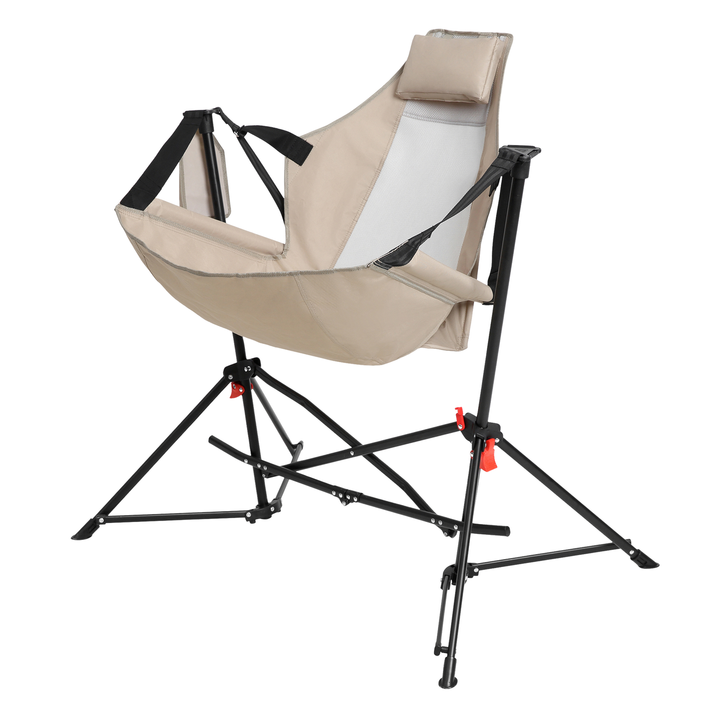 Hammock Camping Chair, Folding Portable Rocking Chair, Aluminum Alloy Adjustable Back Swinging Chair with Pillow Cup Holder, Recliner with Carry Bag for Outdoor Travel Lawn Backyard, Khaki (2pcs)