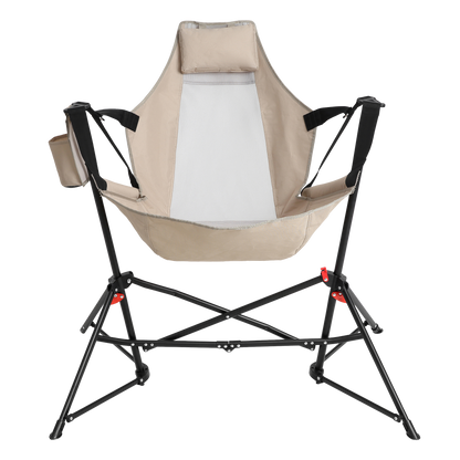Hammock Camping Chair, Folding Portable Rocking Chair, Aluminum Alloy Adjustable Back Swinging Chair with Pillow Cup Holder, Recliner with Carry Bag for Outdoor Travel Lawn Backyard, Khaki (2pcs)