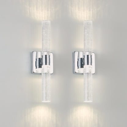 17"(H) Contemporary Crystal Wall Light, Chrome Finish with Bubble Crystal, 2-Light Sconce for Bathroom, Bedroom, Hallway – Modern Indoor Lighting Fixture