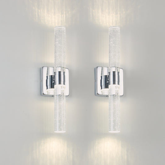 17"(H) Contemporary Crystal Wall Light, Chrome Finish with Bubble Crystal, 2-Light Sconce for Bathroom, Bedroom, Hallway – Modern Indoor Lighting Fixture