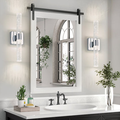 17"(H) Contemporary Crystal Wall Light, Chrome Finish with Bubble Crystal, 2-Light Sconce for Bathroom, Bedroom, Hallway – Modern Indoor Lighting Fixture