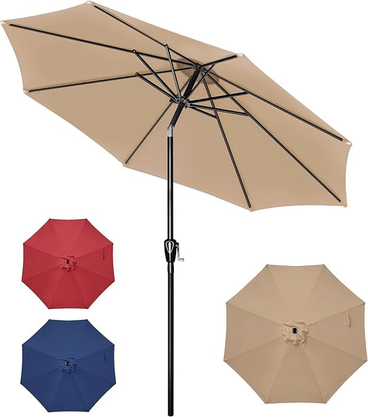 10ft Outdoor Market Patio Umbrella with 8 Sturdy Ribs, Tilt/Crank Push Button for Garden, Deck, Backyard and Pool