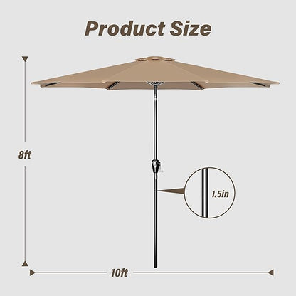 10ft Outdoor Market Patio Umbrella with 8 Sturdy Ribs, Tilt/Crank Push Button for Garden, Deck, Backyard and Pool