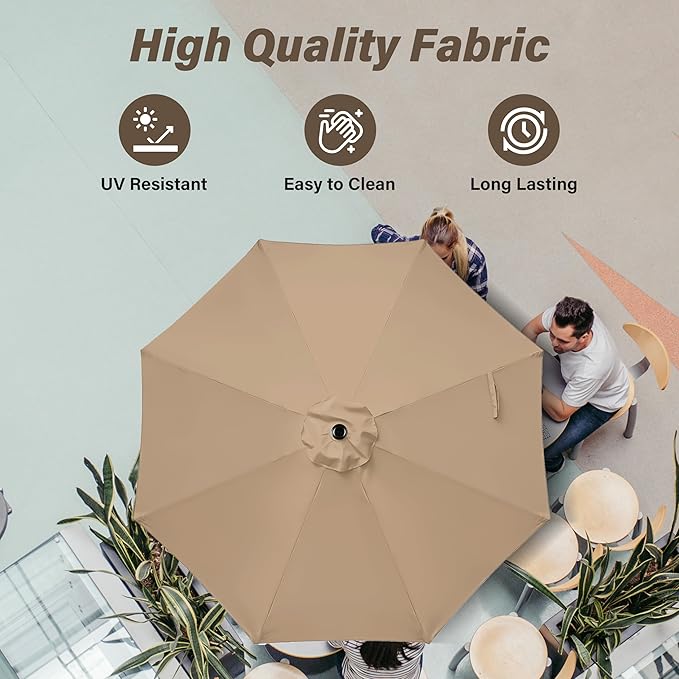 10ft Outdoor Market Patio Umbrella with 8 Sturdy Ribs, Tilt/Crank Push Button for Garden, Deck, Backyard and Pool
