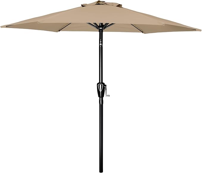 7.5' Patio Umbrella Outdoor Table Market Yard Umbrella with Push Button Tilt/Crank, 6 Sturdy Ribs for Garden, Deck, Backyard, Pool, Tan