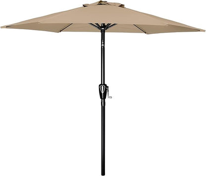 7.5' Patio Umbrella Outdoor Table Market Yard Umbrella with Push Button Tilt/Crank, 6 Sturdy Ribs for Garden, Deck, Backyard, Pool, Tan