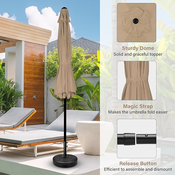 7.5' Patio Umbrella Outdoor Table Market Yard Umbrella with Push Button Tilt/Crank, 6 Sturdy Ribs for Garden, Deck, Backyard, Pool, Tan