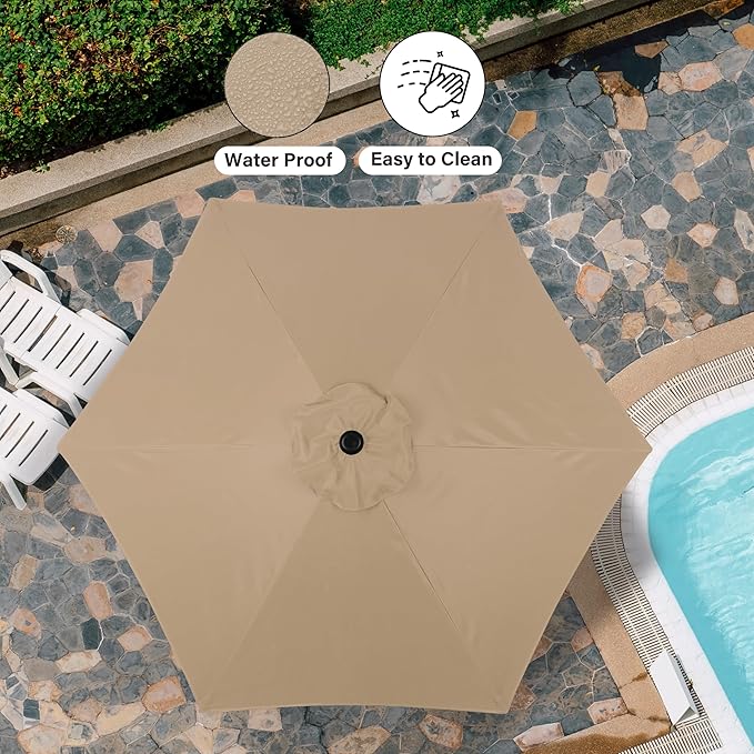 7.5' Patio Umbrella Outdoor Table Market Yard Umbrella with Push Button Tilt/Crank, 6 Sturdy Ribs for Garden, Deck, Backyard, Pool, Tan