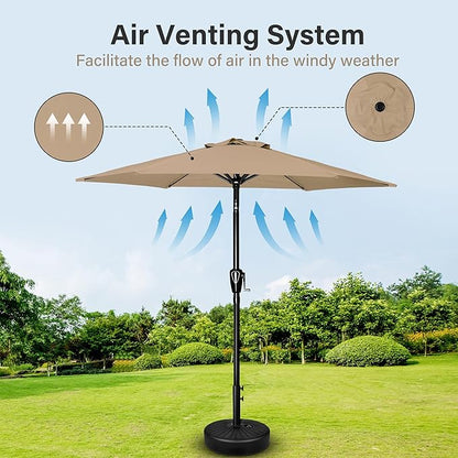 7.5' Patio Umbrella Outdoor Table Market Yard Umbrella with Push Button Tilt/Crank, 6 Sturdy Ribs for Garden, Deck, Backyard, Pool, Tan