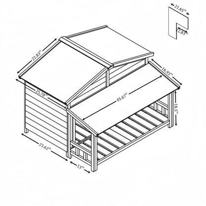 Dog House, Waterproof Dog Cage Kennel, Wooden Outdoor and Indoor Dog House, Raised Pet Kennel for Medium Dogs, Log Cabin Style with Porch,Elevated Floor,Asphalt Roof, 2 Doors, Pine Wood Natural