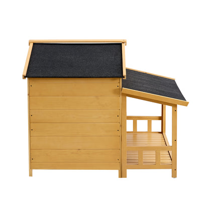 Dog House, Waterproof Dog Cage Kennel, Wooden Outdoor and Indoor Dog House, Raised Pet Kennel for Medium Dogs, Log Cabin Style with Porch,Elevated Floor,Asphalt Roof, 2 Doors, Pine Wood Natural