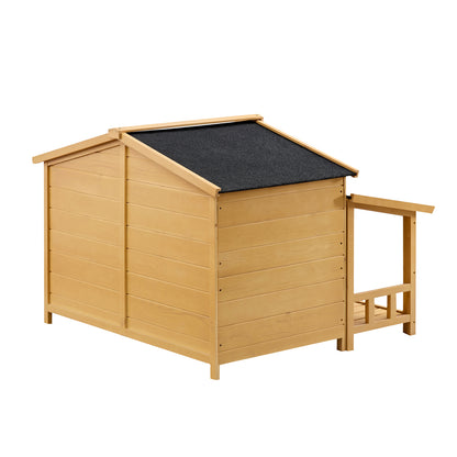 Dog House, Waterproof Dog Cage Kennel, Wooden Outdoor and Indoor Dog House, Raised Pet Kennel for Medium Dogs, Log Cabin Style with Porch,Elevated Floor,Asphalt Roof, 2 Doors, Pine Wood Natural